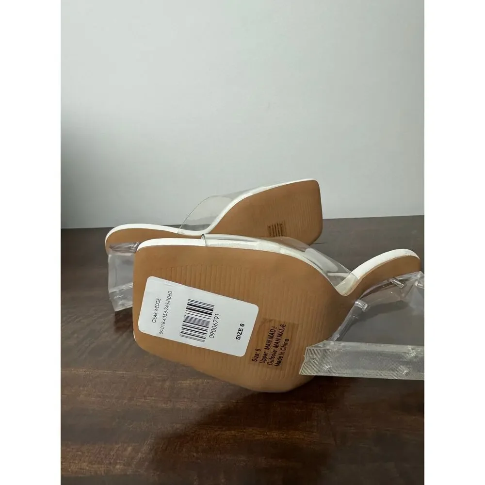 Fashion to Figure X Gabrielle Union Clear & White Wedge Heel Mules Size 6 NIB